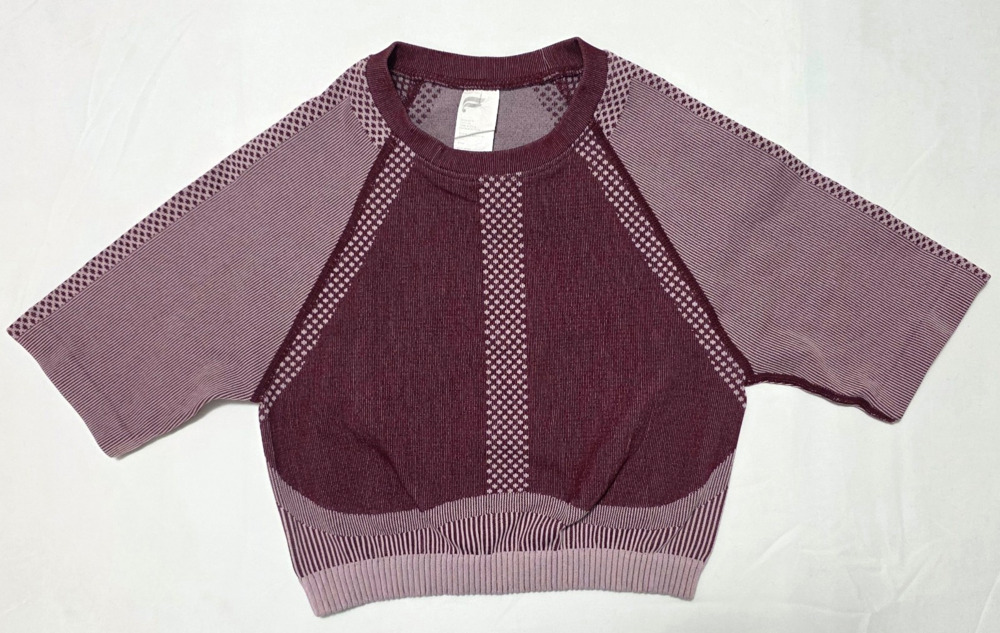 Fabletics Seamless Short Sleeve Crop Top - Burgundy/Lavender - XS